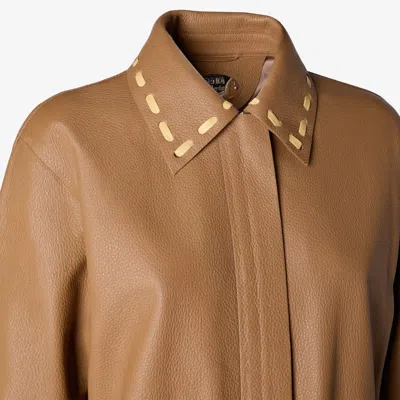 Fendi Overcoat Brown Leather Overcoat With Selleria Stitching In Brown
