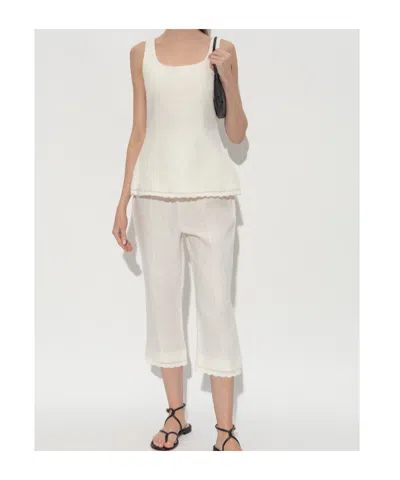 Posse Effi Capri Crocheted Lace-trimmed Linen Slim-leg Pants In White
