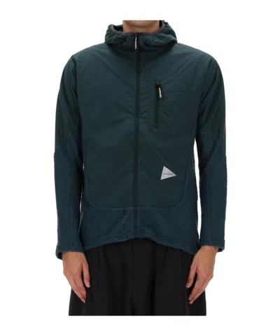 And Wander Green Alpha Direct Polyester Hooded Jacket In Green