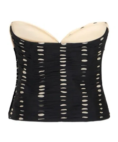 Valentino Printed Strapless Silk Chiffon Top In Black