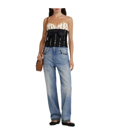 Valentino Printed Strapless Silk Chiffon Top In Black