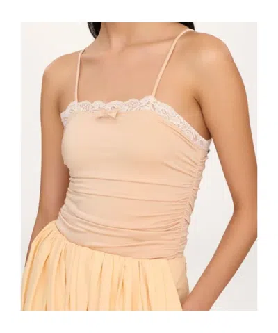 Chloé Lace Trim Ruched Bodysuit Slim Straps In Brown
