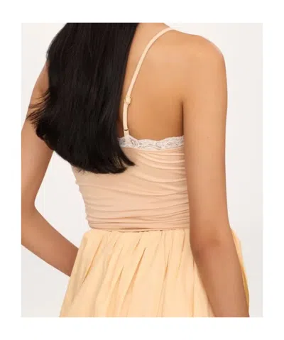 Chloé Lace Trim Ruched Bodysuit Slim Straps In Brown