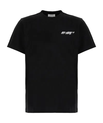 Off-white Crew-neck Cotton T-shirt With Contrasting Logo In Black