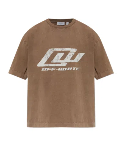 Off-white Logo Printed Crewneck T-shirt In Brown
