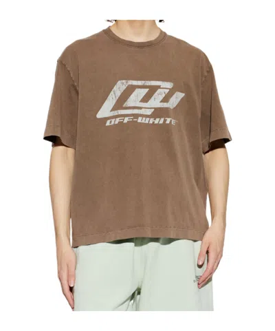 Off-white Logo Printed Crewneck T-shirt In Brown