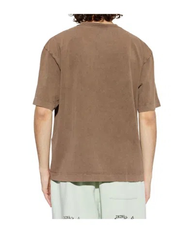 Off-white Logo Printed Crewneck T-shirt In Brown