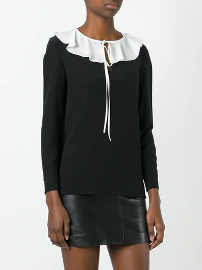 Shop Saint Laurent Monochrome Ruffle Collar Blouse In Black