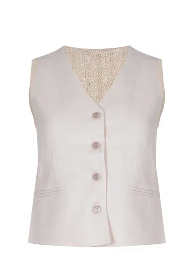 Max Mara Beige Linen And Cable Knit Mxmcalibri Vest In Neutral