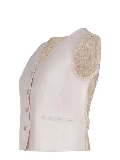Max Mara Beige Linen And Cable Knit Mxmcalibri Vest In Neutral