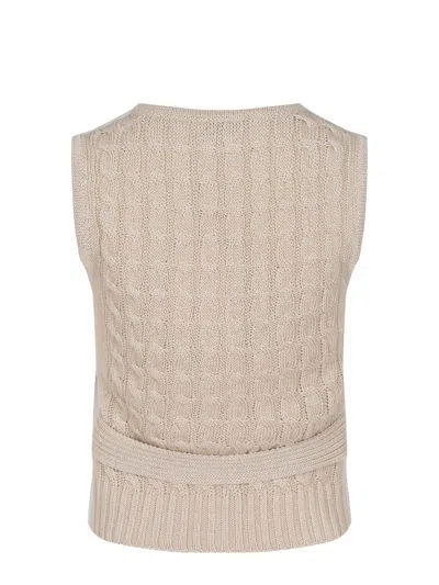 Max Mara Beige Linen And Cable Knit Mxmcalibri Vest In Neutral