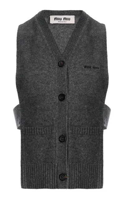 Miu Miu Knitwear Top Sleeveless Ribbed Hem Pockets In Gray
