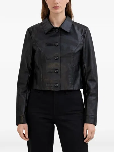Stand Studio Buttoned Leather Jacket In Black