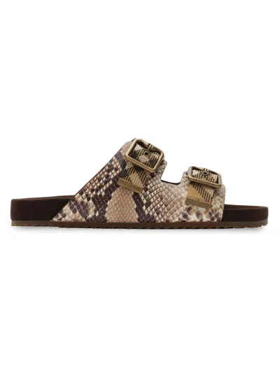 Burberry Urchin Python-printed Leather Dual Buckle Slide Sandals In Multi