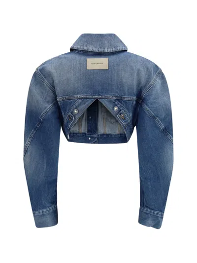 Givenchy Open-back Cotton Cropped Jacket In Blue