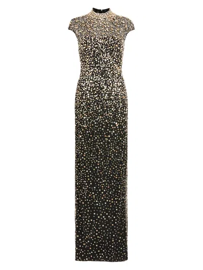 Jenny Packham Treasure Embellished Cap-sleeve Column Gown In Black