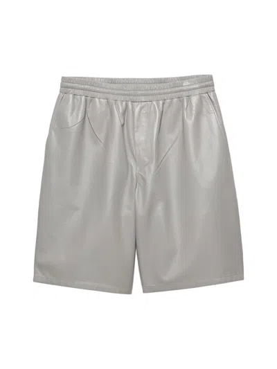 Prada Leather Bermudas In Silver