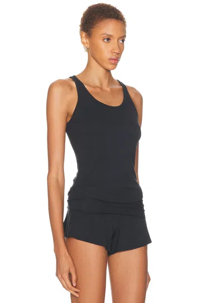 Lunya Soft Modal Rib Curved Hem Tank Top In Black