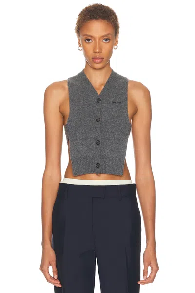 Miu Miu Knitwear Top Sleeveless Ribbed Hem Pockets In Gray