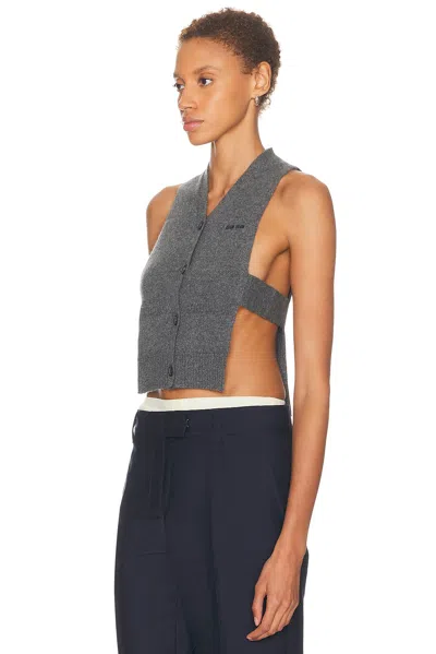 Miu Miu Knitwear Top Sleeveless Ribbed Hem Pockets In Gray