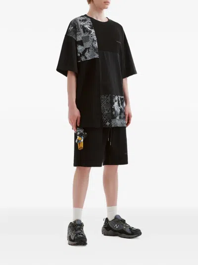 Musium Div. Patchwork Cotton T-shirt In Black