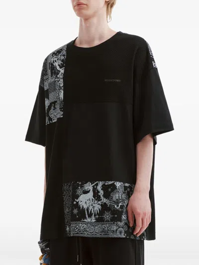Musium Div. Patchwork Cotton T-shirt In Black