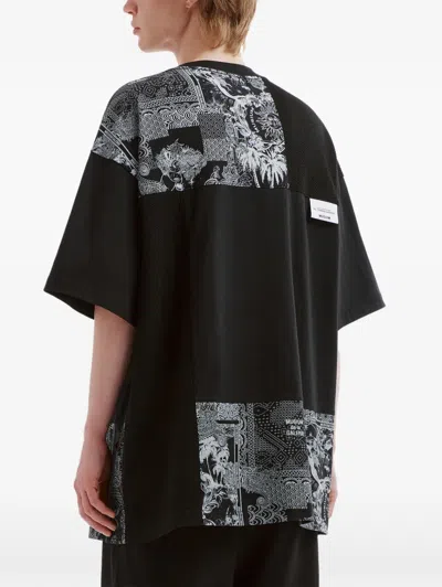 Musium Div. Patchwork Cotton T-shirt In Black