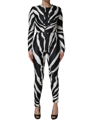 Dolce & Gabbana Black White Polyester Zebra Pattern Jumpsuit In Black