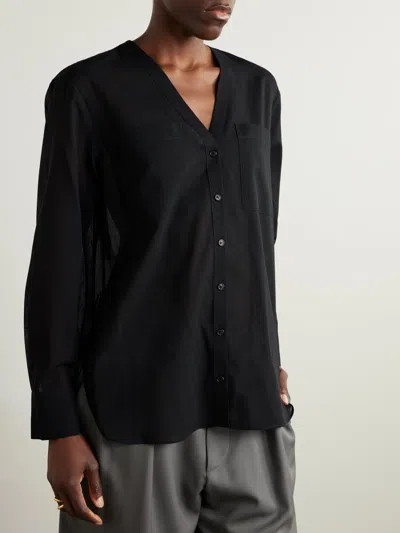 Theory Wool-blend Blouse In Black