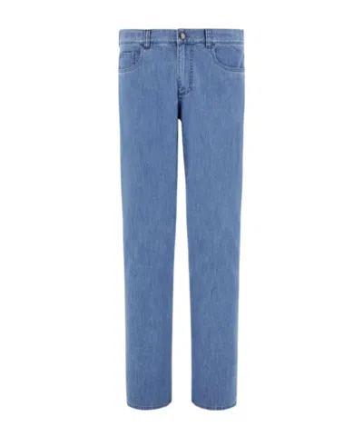 Canali Medium Blue Regular Fit Five Pocket Soft Touch Denim Stretch Fabric Pants In Blue