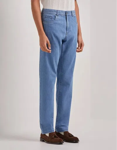 Canali Medium Blue Regular Fit Five Pocket Soft Touch Denim Stretch Fabric Pants In Blue