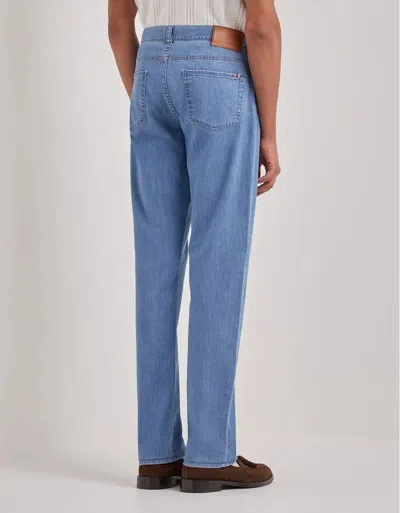 Canali Medium Blue Regular Fit Five Pocket Soft Touch Denim Stretch Fabric Pants In Blue
