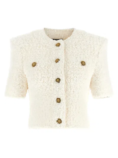 Balmain Cardigan Tweed Plumetis Sweaters And Cardigans White In White