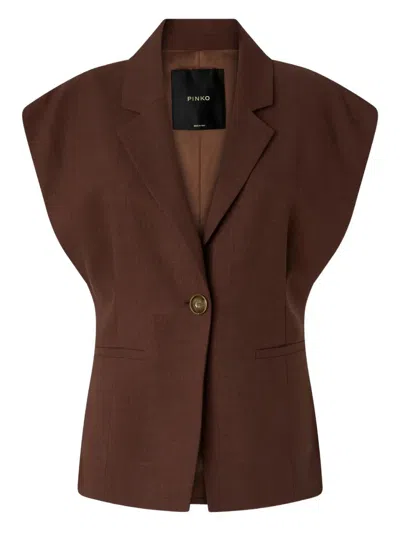 Pinko Single-breasted Sleeveless Gilet In Brown