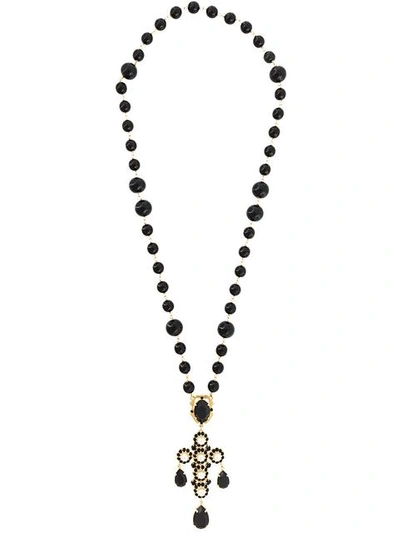 Dolce & Gabbana Beaded Crystal Lariat Necklace In Black
