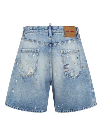 Dsquared2 Patchwork Medium Wash Boxer Shorts In Blue