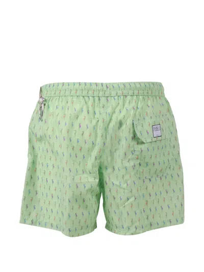 Fedeli Seahorse Pattern Drawstring Swim Shorts In Green