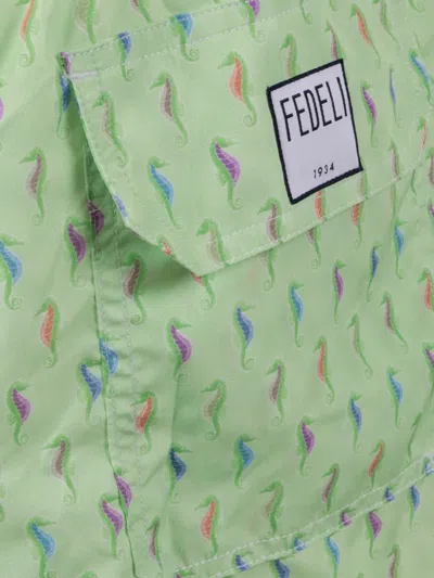 Fedeli Seahorse Pattern Drawstring Swim Shorts In Green