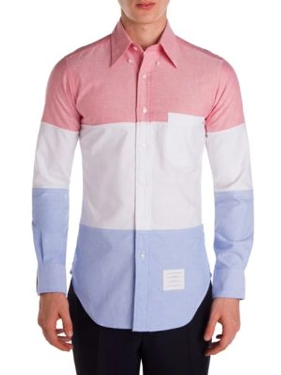 Shop Thom Browne Three-panel Cotton Shirt In Red Blue White