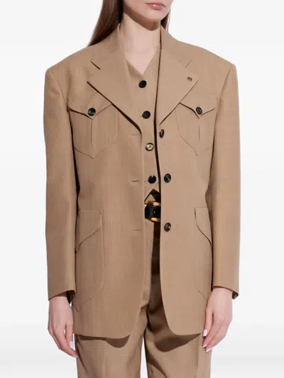 Versace Buttoned Pocket Jacket In Brown