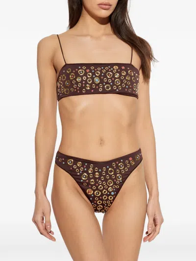 Oseree Embellished Bikini In Brown