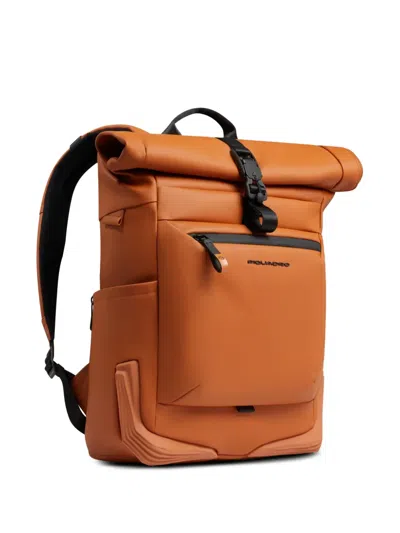 Piquadro Roll Top Fabric Backpack Adjustable Straps In Brown