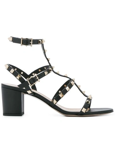 Shop Valentino Rockstud Strap Detail Sandals In Black