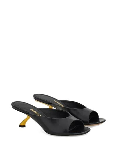 Ferragamo S-shaped Open Toe Sandals In Black