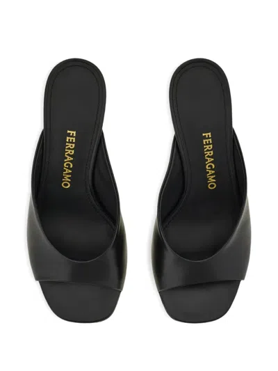 Ferragamo S-shaped Open Toe Sandals In Black