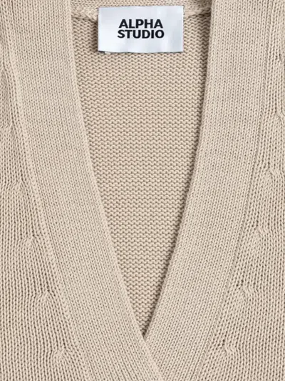Alpha Studio Cable-knit Button Cardigan In Neutral