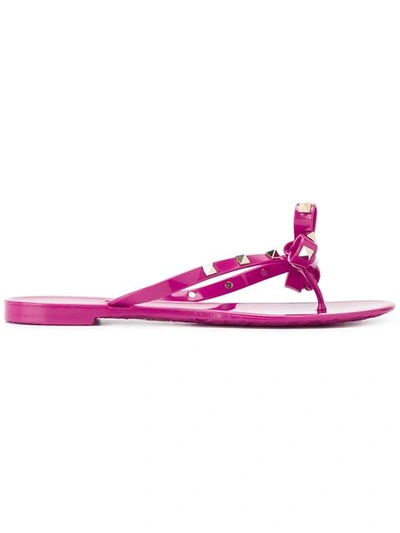 Valentino Garavani Rockstud Pvc Flat Thong Sandals, Deep Cyclamen In Fuchsia