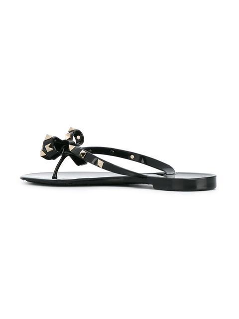 Valentino Garavani Garavani Rockstud Bow Thong Slides In 0no Black ...