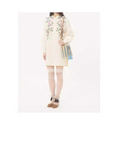 Valentino Garavani Small Bucket Bag In Raffia With Beige And Light Blue Stripes In Multi