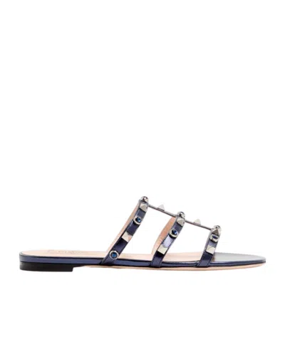 Valentino Rockstud Slide Sandal In Laminated Nappa With Cabochon In Multi